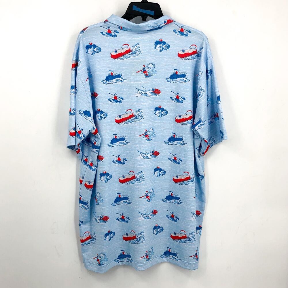 WAGGLE Mens Lake Life Golf Polo Shirt 2XL XXL Blue Print Short Sleeve NWT - Picture 6 of 11